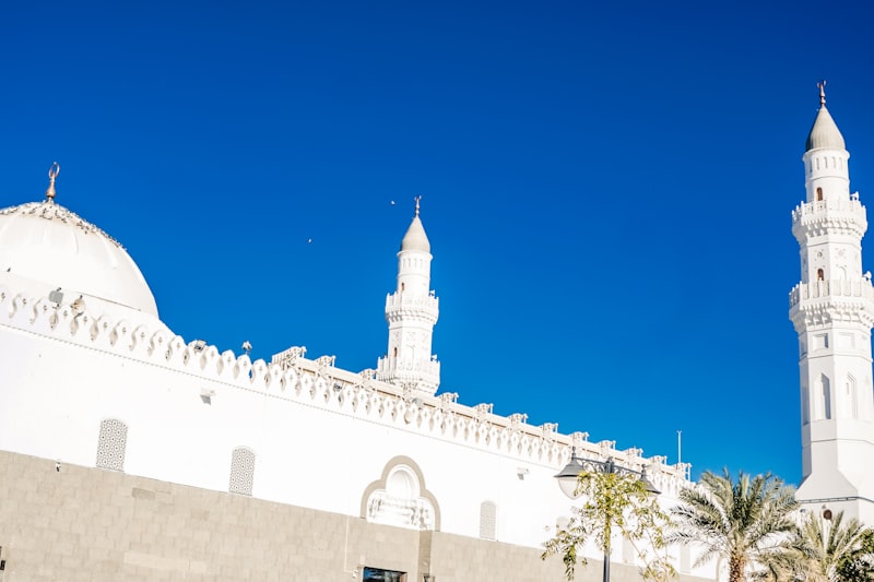 Beautiful mosque with crescent moon during Eid celebrations